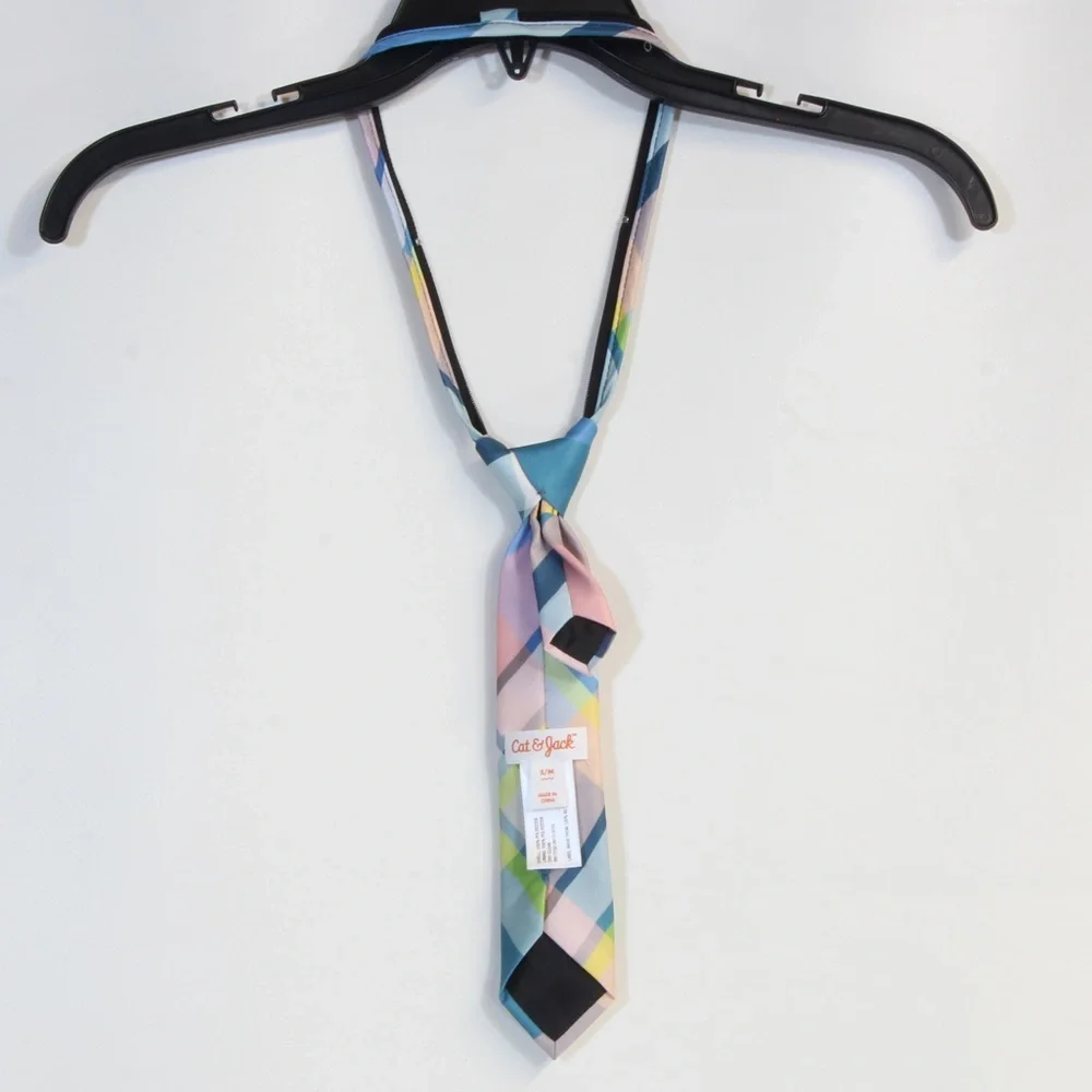 Cat & Jack Boys Easter Pre-tied Neck Tie White Blue Green Plaid Size S/M NWOT